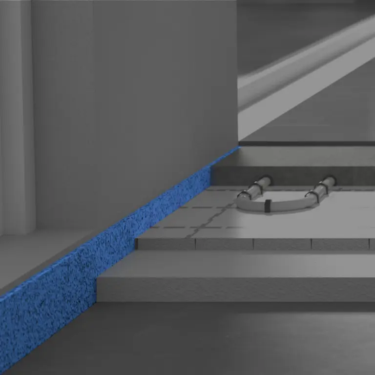 Edge insulation strips used for concrete floor applications in underfloor heating installation